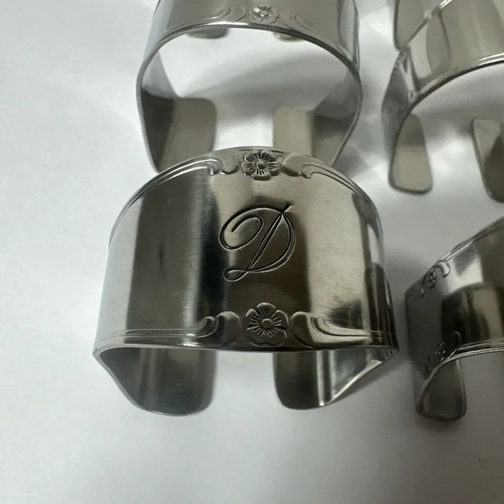 Set of 6 Custom Craft Stainless Napkin Rings D Monogram Korea Pre-owned